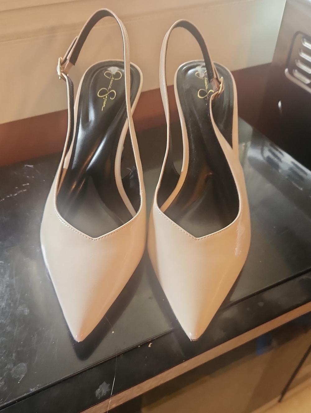 Jessica Simpson Nude Patent Slingback Pointed-Toe Pumps